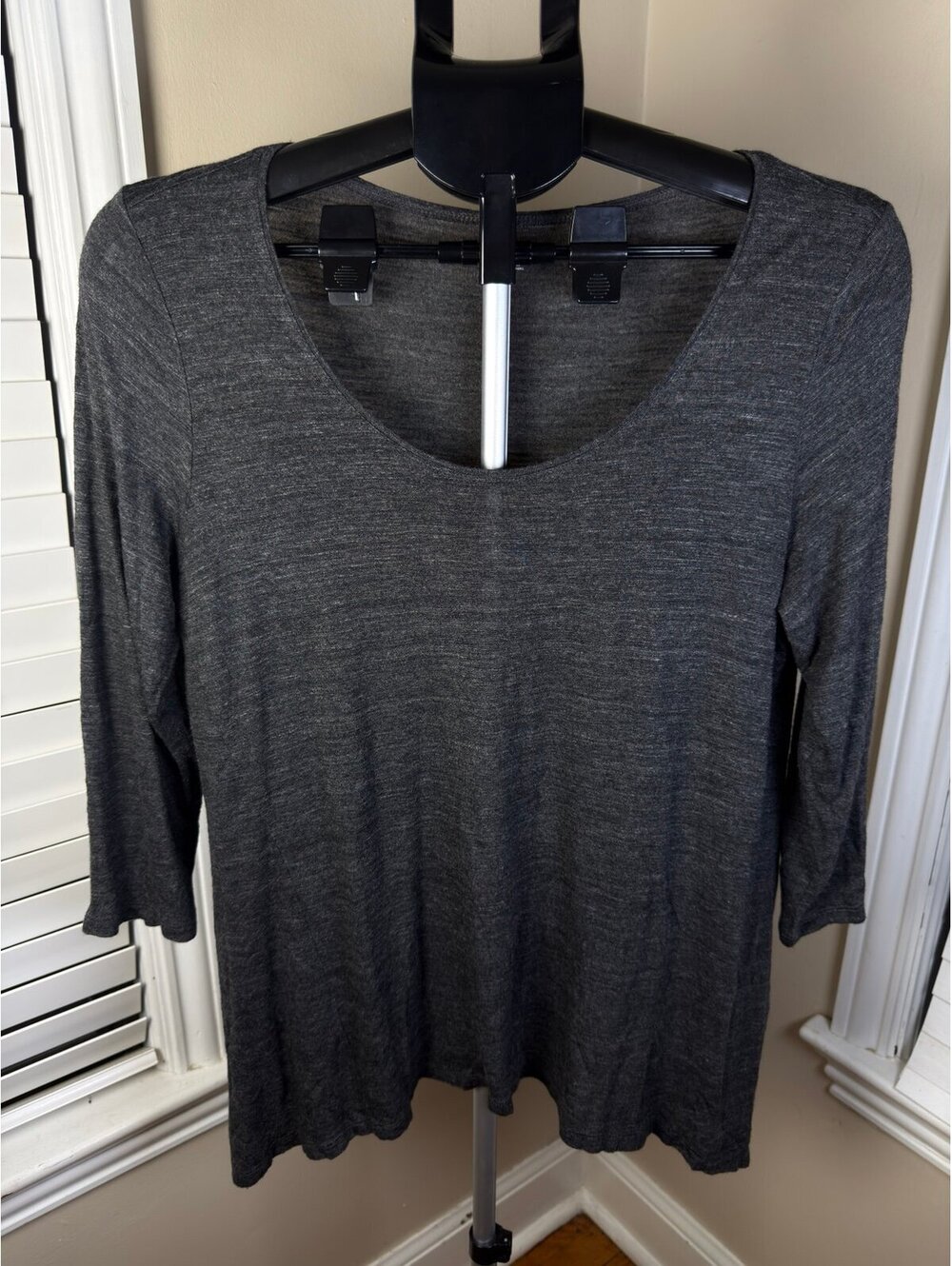 Eileen Fisher 100% Viscose Jersey Tunic Top Medium Charcoal Gray Scoop Neck Mini